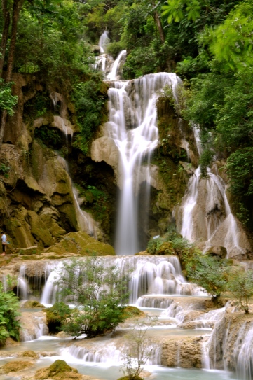 The tallest cascade at Kuang Si Waterfall