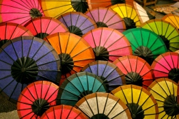 Colorful parasols at the night market