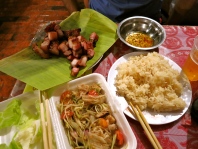Grilled pork, papaya salad, sticky rice