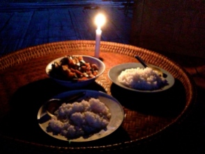 Our candlelit dinner (no electricity)
